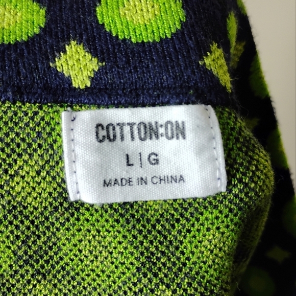 Cotton On Retro Knit Mini Skirt L Green/Navy Geometric Stretch Elastic Waist Y2K - Picture 5 of 5